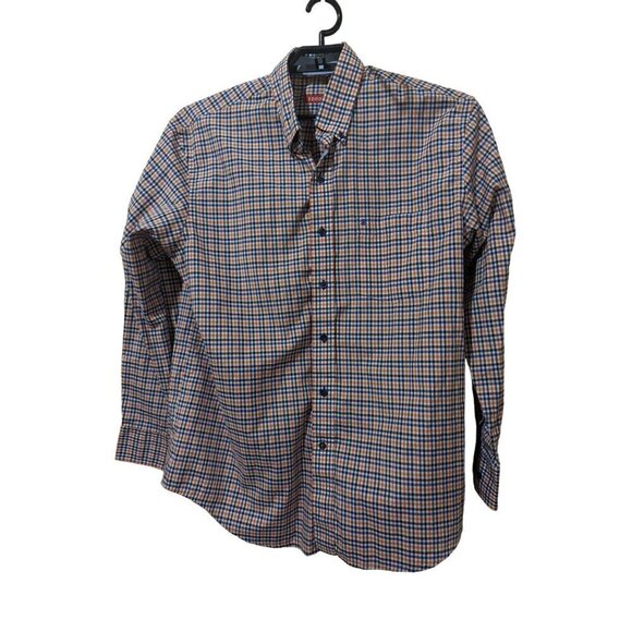 Izod mens button front long sleeve shirt size L blue orange white  checks - Picture 7 of 11